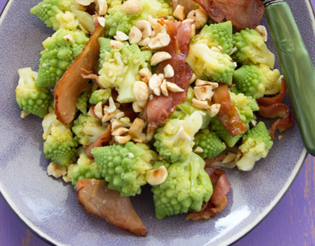 Romanesco Salad with Bacon and Hazelnuts